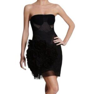 BCBGMaxAzria Runway Strapless Dress Sz 10 Black Mesh & Ruffled Accent‎